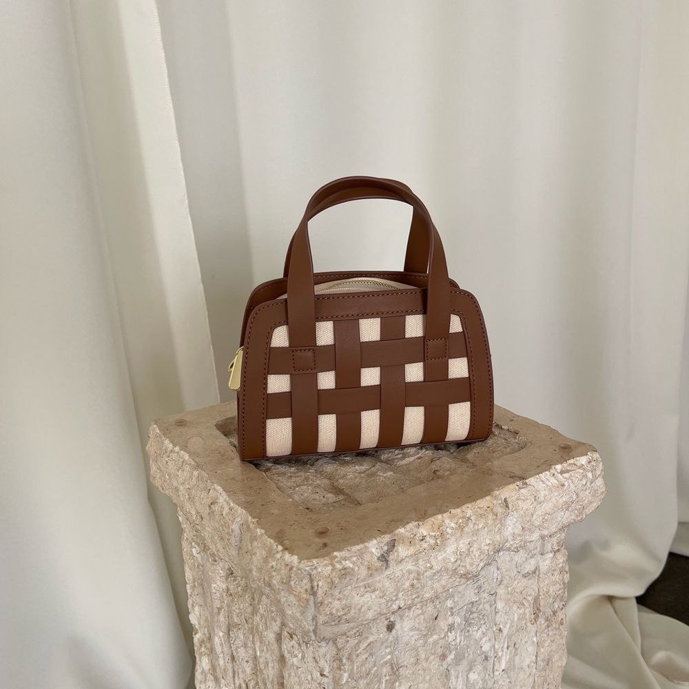Brown and Cream Woven Handbag